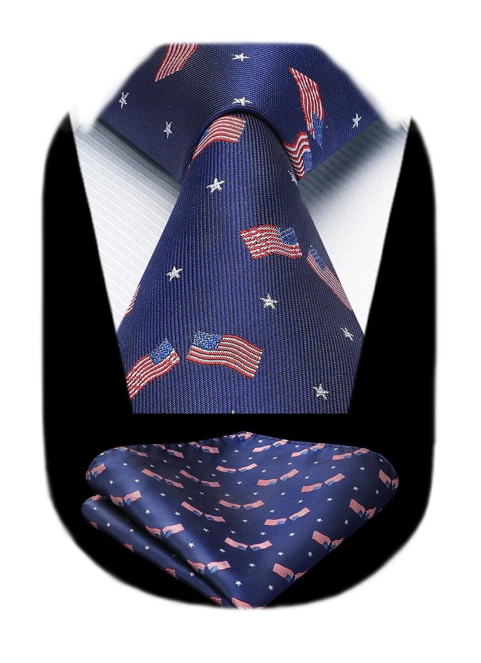 3970 Navy Blue Ties Animal Tie and Pocket Square Neckties Handkerchief Set